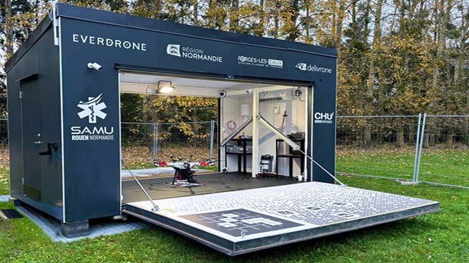 Everdrone DEMS Normandy Drone Emergency Response France AED Drone Delivery